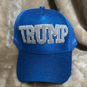 Hat, Glittery, Blue with White Lettering "Trump"