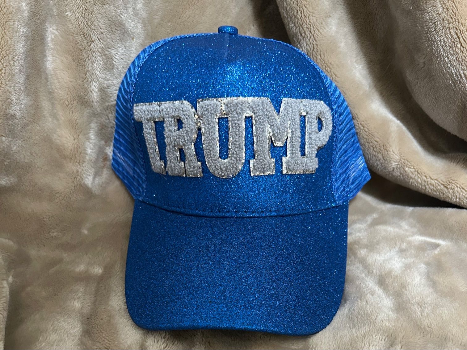 Hat, Glittery, Blue with White Lettering “Trump”